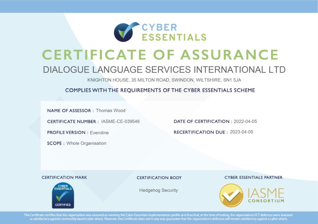 Certificate of Assurance