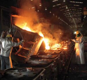 Photo of metal casting production in a warehouse