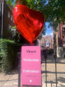 Moco Museum entrance sign Amsterdam