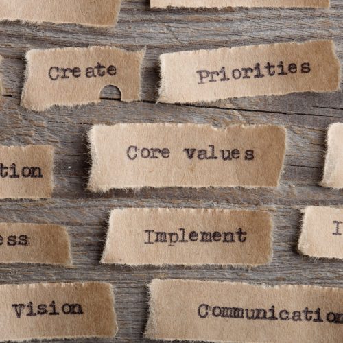 CORE VALUE - word on a piece of paper close up, business creative motivation concept